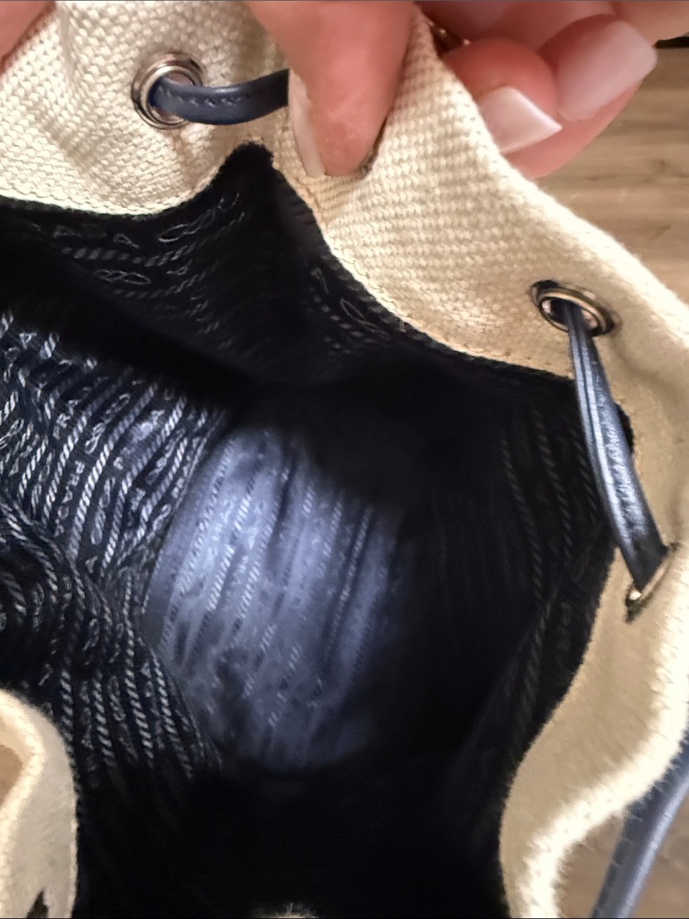 PRADA NEW Canvas Bucket Bag Drawstring Closure - Picture 10 of 13